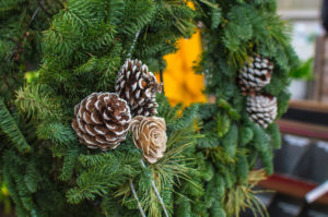 Live Evergreen Wreath with Pine Cones & Other Decor