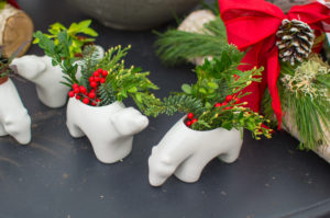 Small Polar Bear Planters with Evergreen Cuttings