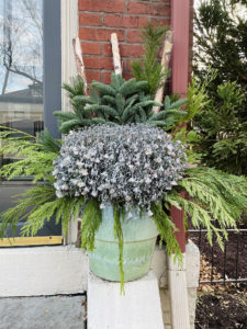 Evergreen Cuttings, Birch Branches, and Painted Mum Planter